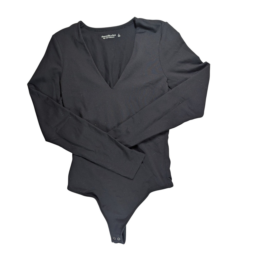 Abercrombie & Fitch Bodysuit Womens Small Black Soft A&F Long Sleeve V-Neck